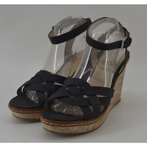CL by Laundry Black Faux Leather Open Strapy Weaved shoes 10